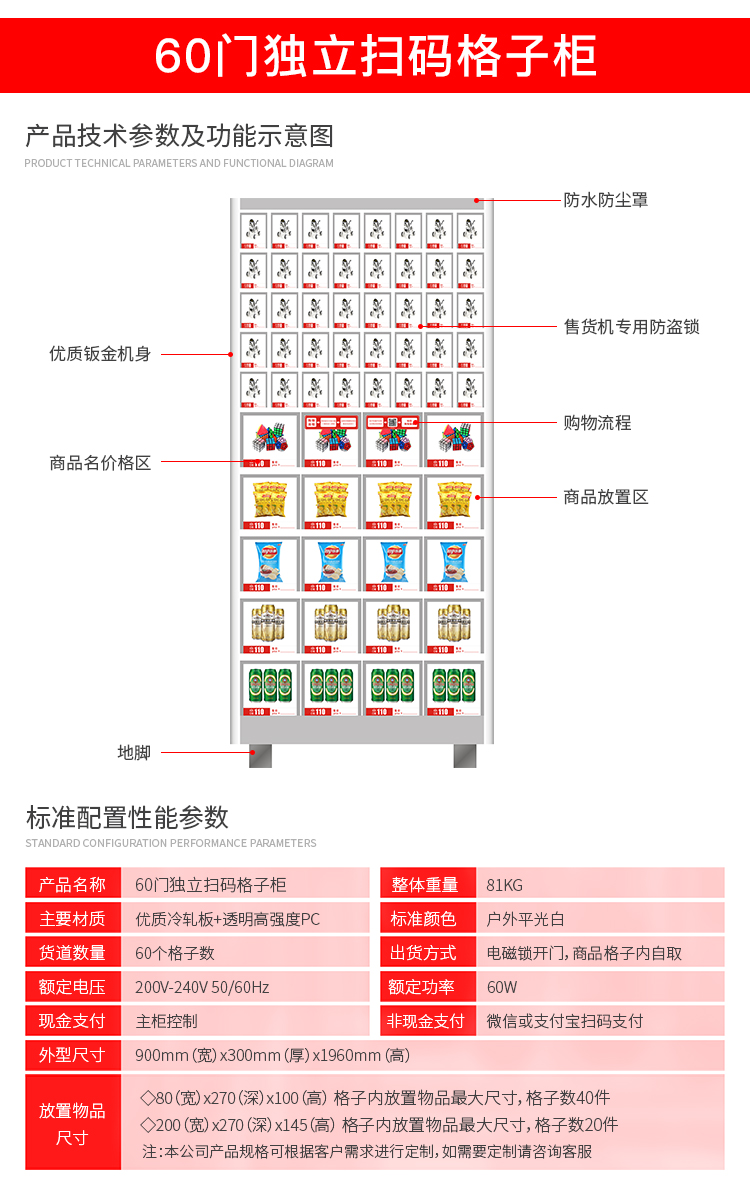 優趣生活自動售賣機 獨立掃碼60門格子柜 無人新零售(圖2)